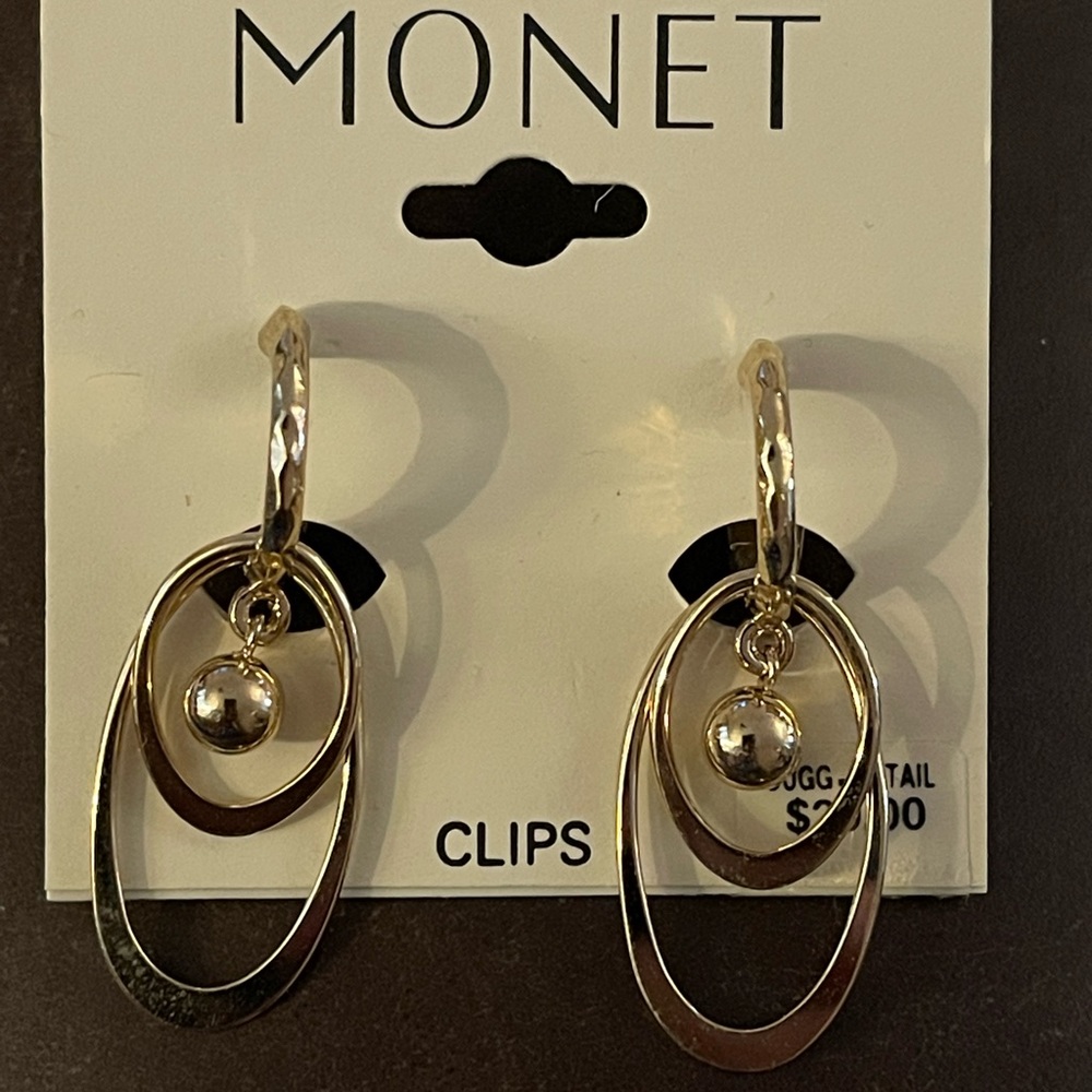 Monet Goldtone Vintage Clip Earrings Signed